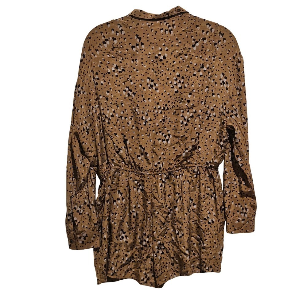 TWENTY8TWELVE Women Brown Heart Print Silk Long Sleeve Utility Romper Jumpsuit 2 - Picture 6 of 8